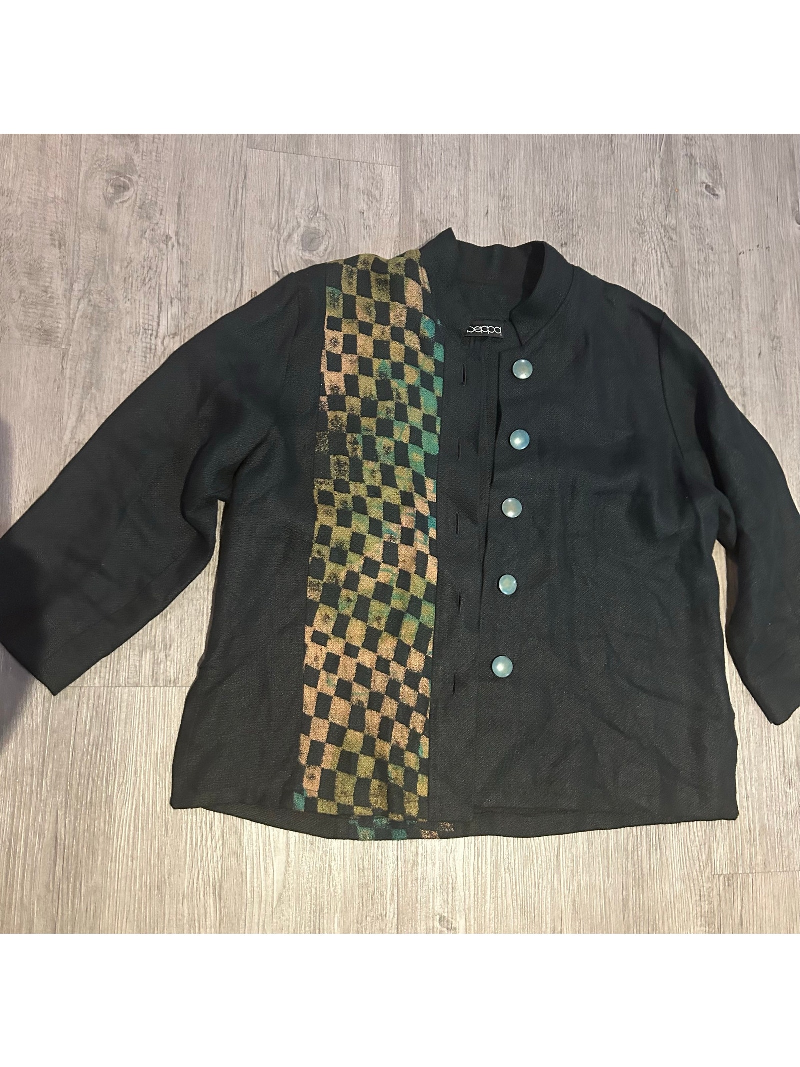 Vintage Beppa Linen Art Wear Jacket Women’s Medium Black Abstract Boho Coat